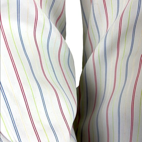 Men's Custom L/S Dress Shirt by Holland & Sherry of London White w/Vert Stripes - Picture 9 of 11